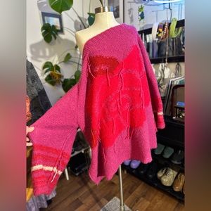 Free People Sweater The Last Rose Women's Pink Alpaca Wool Kimono Sleeve